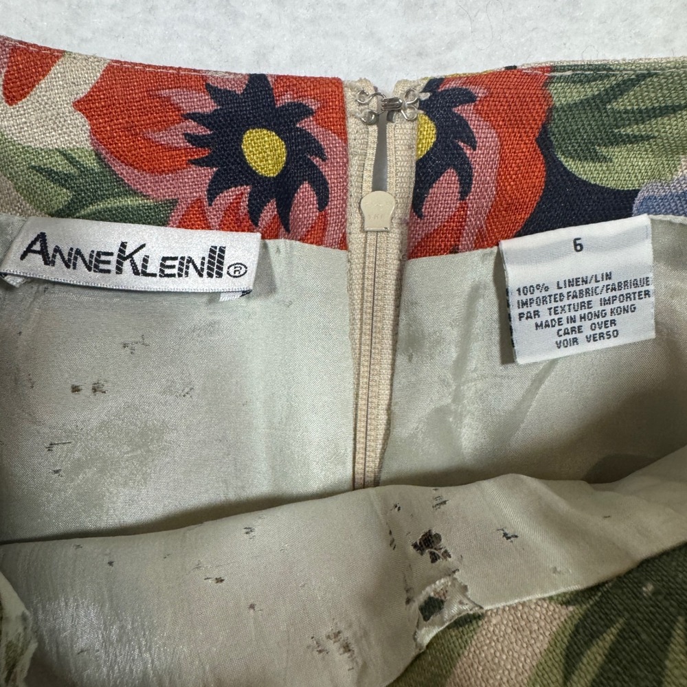 Anne Klein II Vintage Floral Linen Plaid Trim Faux Wrap Skirt Size 6 Multi-Color - Picture 3 of 8